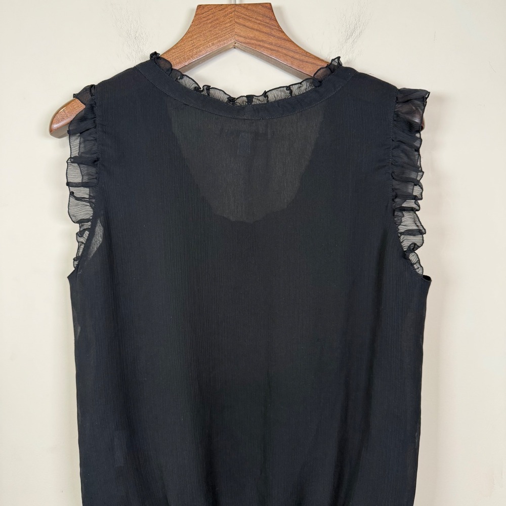 Old Navy Black Sleeveless Sheer Ruffled Hem Blouse XL - Picture 6 of 8